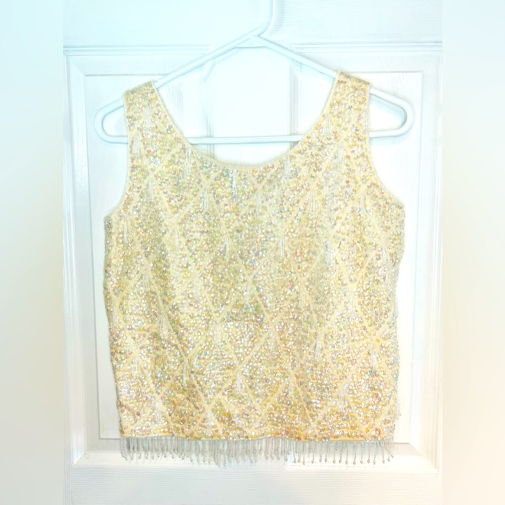 Gold Vintage Beaded and Sequinned Top - Women's Size Medium